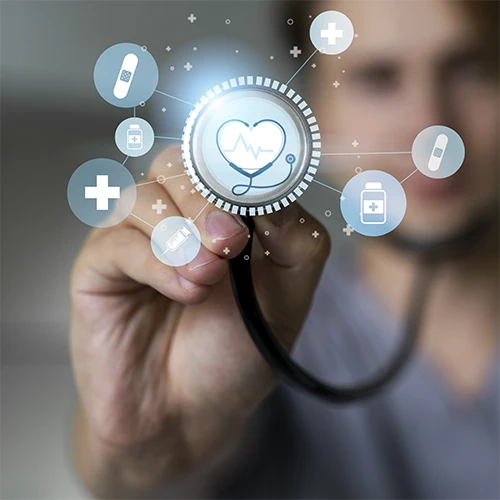 Médico com Estetoscópio colocando na tela